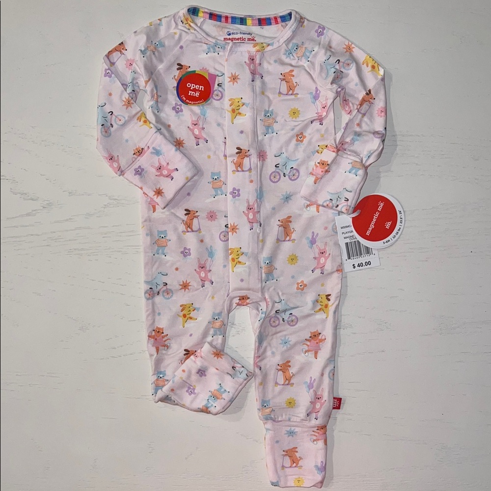 Magnetic Me Pink Dog Playground Pals Convertible Romper Footie 6-9 month
